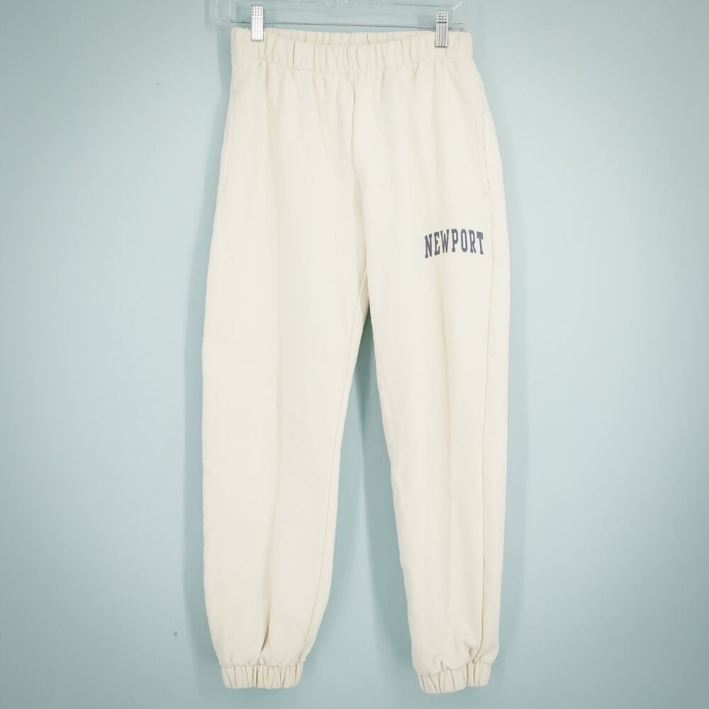 John Galt One Size Ivory Cream Newport Pull On Ankle Length Cotton Sweatpants - Picture 2 of 9